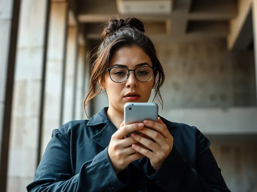 Kobieta odczytuje wiadomość z dick pickiem ekshibicjonistycznym zdjęciem penisa w wiadomości SMS.