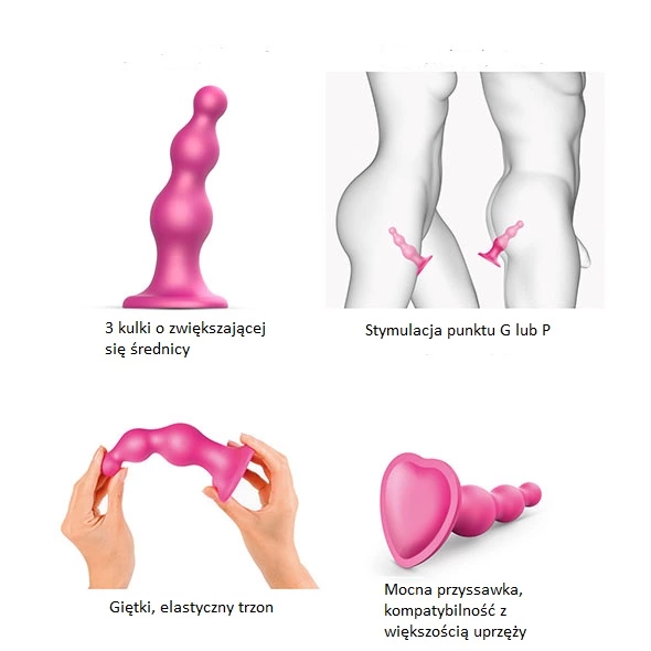 Dildo - Strap-On-Me Dildo Plug Beads Metallic Raspberry Pink M 5 Dildo - Strap-On-Me Dildo Plug Beads Metallic Raspberry Pink M - obrazek 5