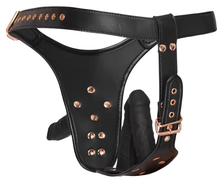 Bad Kitty - Strap-On 3D Z Trzema Dildami Czarne S/M - obrazek 6