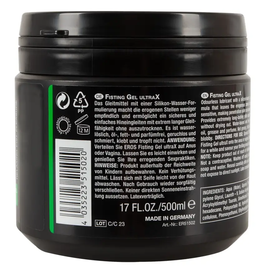 EROS - Silikonowo-Wodny Lubrykant Do Fistingu UltraX 500 ml - obrazek 2