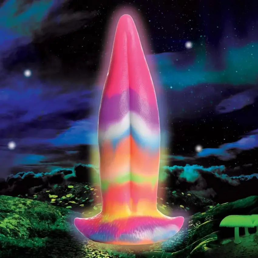 XR Brands - Silikonowe dildo świecące w ciemności - kucyk tęczowy - obrazek 3