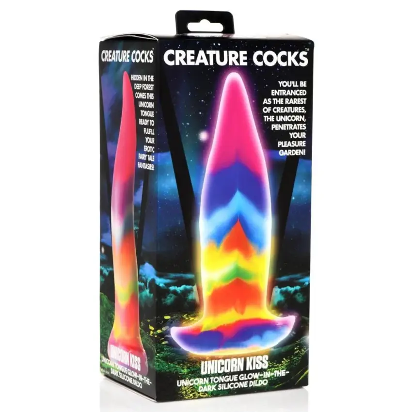 XR Brands - Silikonowe dildo świecące w ciemności - kucyk tęczowy - obrazek 2
