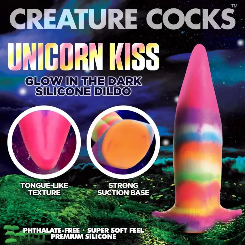 XR Brands - Silikonowe dildo świecące w ciemności - kucyk tęczowy - obrazek 10