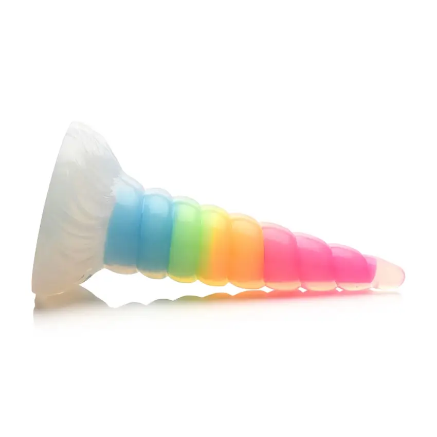 Świecące w ciemności tęczowe silikonowe dildo  XR Brands - obrazek 10