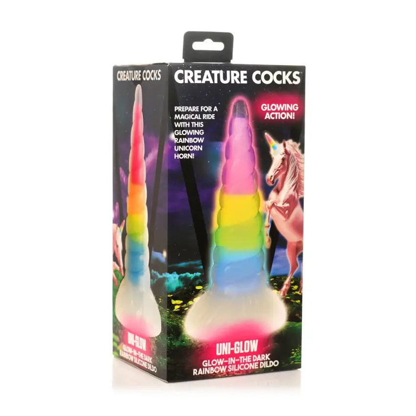 Świecące w ciemności tęczowe silikonowe dildo  XR Brands - obrazek 7