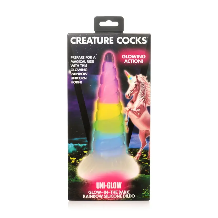 Świecące w ciemności tęczowe silikonowe dildo  XR Brands - obrazek 8