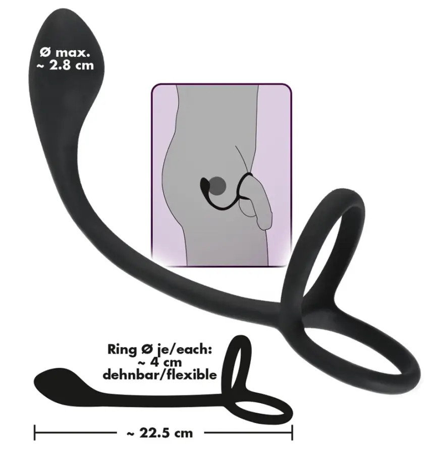 3w1 Pierścień Na Penisa I Jądra Z Zatyczką Analną - Black Velvets - obrazek 7