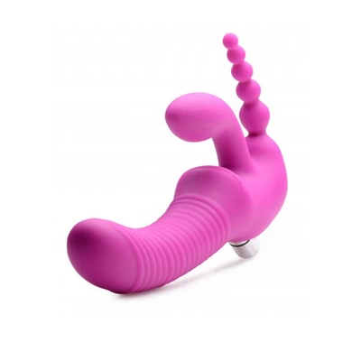 XR Brands - Potrójne, wibrujące, silikonowe dildo bez paska Regal 1 XR Brands - Potrójne, wibrujące, silikonowe dildo bez paska Regal
