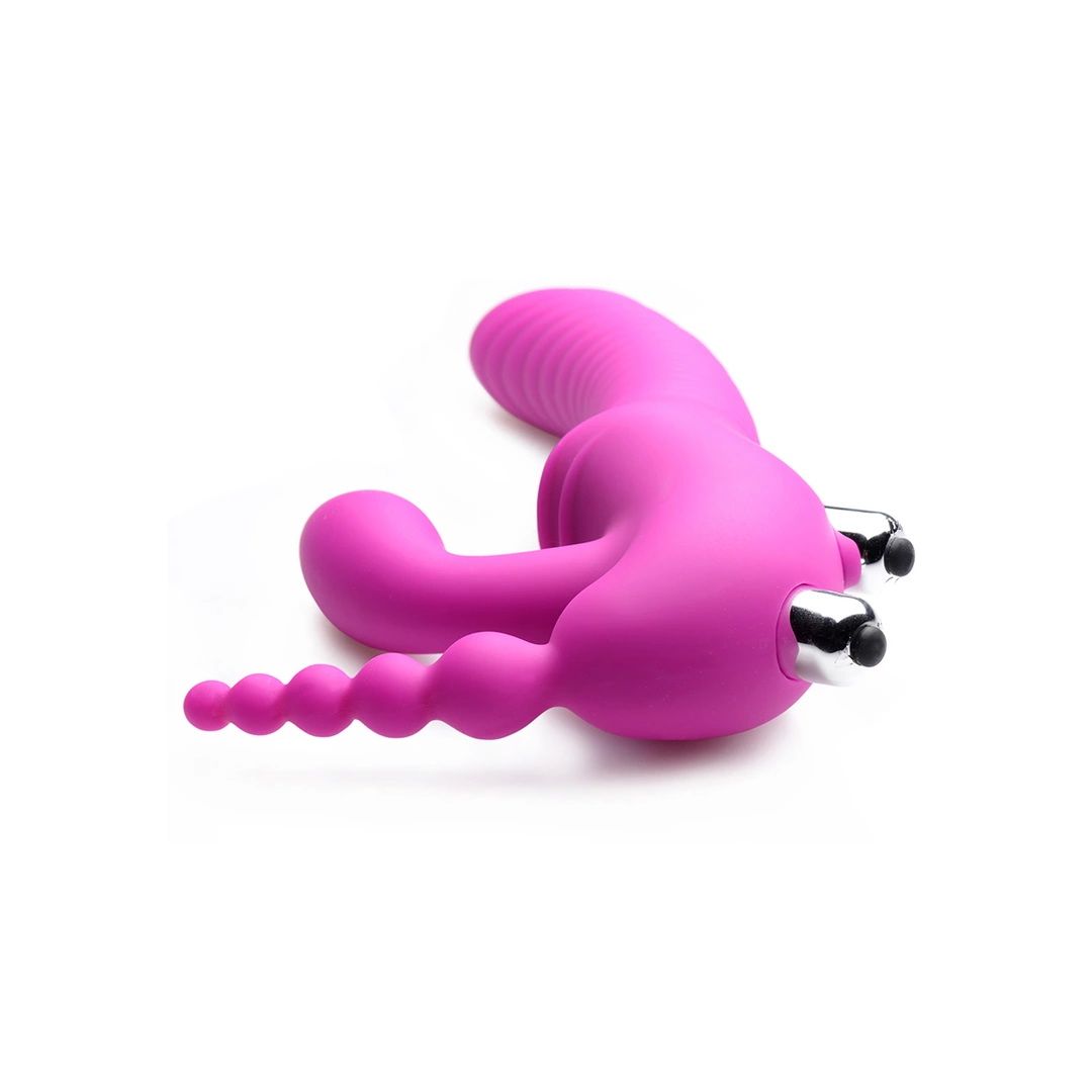 XR Brands - Potrójne, wibrujące, silikonowe dildo bez paska Regal 4 XR Brands - Potrójne, wibrujące, silikonowe dildo bez paska Regal - obrazek 4