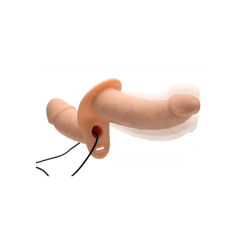 XR Brands - Wibrujące, podwójne dildo z uprzężą - obrazek 6