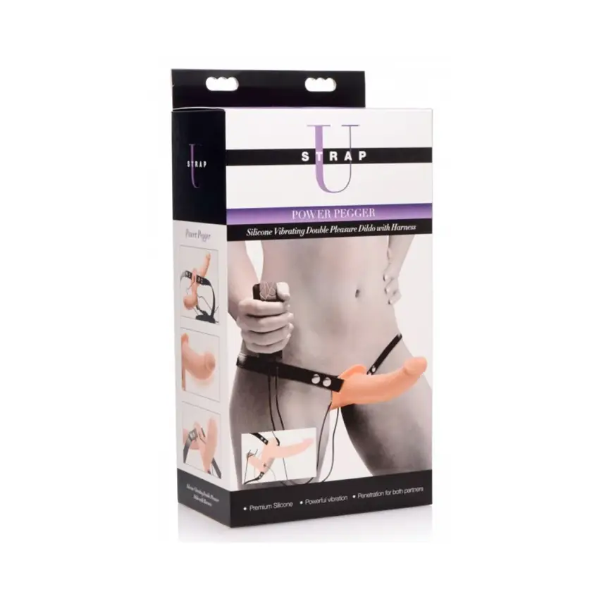 XR Brands - Wibrujące, podwójne dildo z uprzężą - obrazek 2