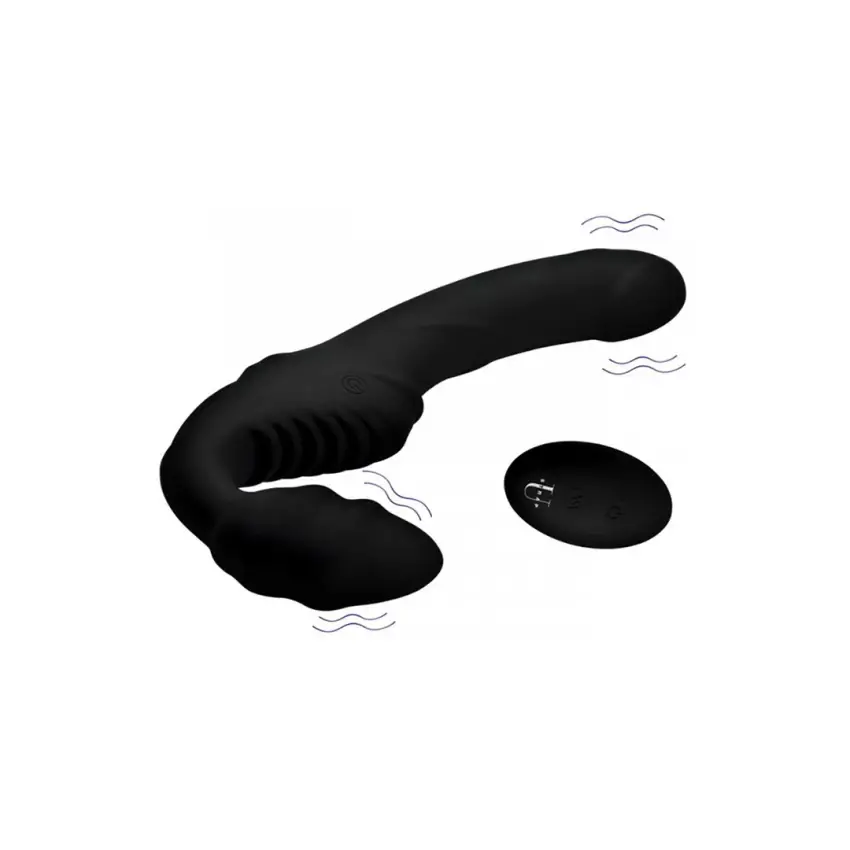 Wibrujący silikonowy pasek z dildo z pilotem zdalnego sterowania XR Brands - obrazek 3