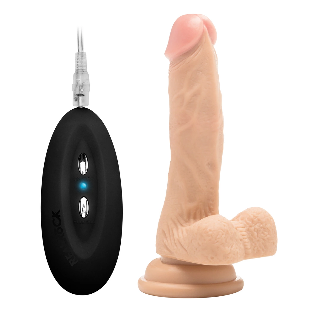RealRock - Wibrujące realistyczne dildo z jądrami - z pilotem 18 cm 1 RealRock - Wibrujące realistyczne dildo z jądrami - z pilotem 18 cm