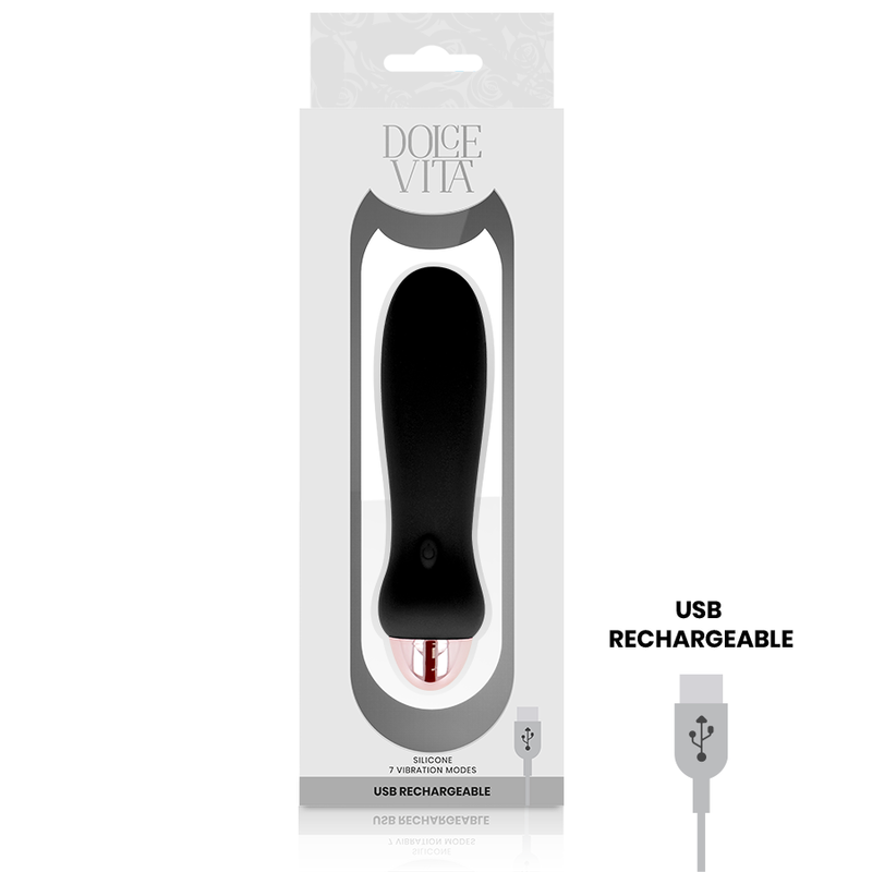 DOLCE VITA - RECHARGEABLE VIBRATOR FIVE BLACK 7 SPEEDS 3 DOLCE VITA - RECHARGEABLE VIBRATOR FIVE BLACK 7 SPEEDS - obrazek 3