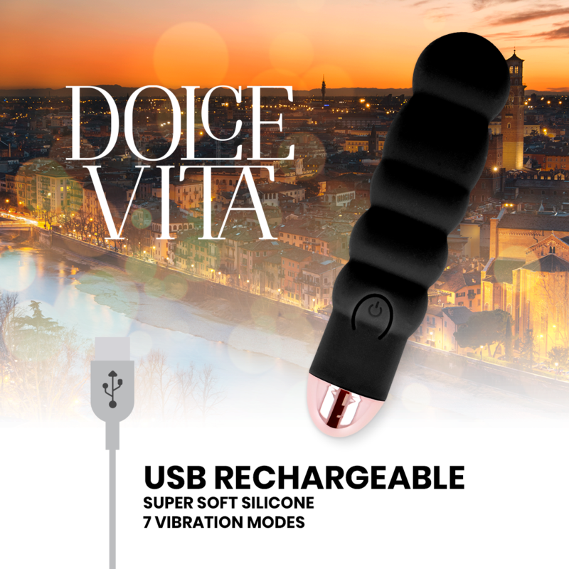 DOLCE VITA - RECHARGEABLE VIBRATOR SIX BLACK 7 SPEEDS 4 DOLCE VITA - RECHARGEABLE VIBRATOR SIX BLACK 7 SPEEDS - obrazek 4