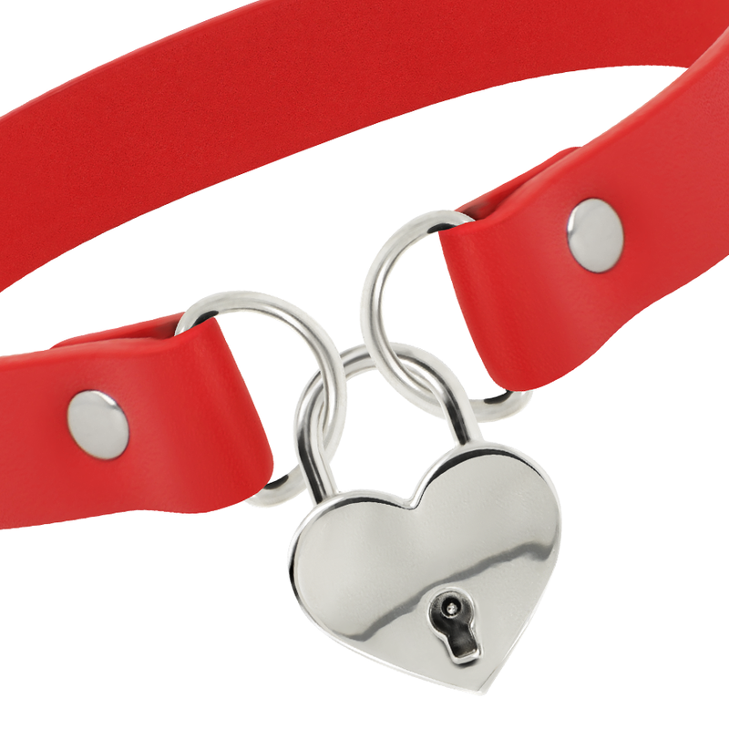 COQUETTE CHIC DESIRE - RED VEGAN LEATHER NECKLACE WITH HEART ACCESSORY WITH KEY 4 COQUETTE CHIC DESIRE - RED VEGAN LEATHER NECKLACE WITH HEART ACCESSORY WITH KEY - obrazek 4