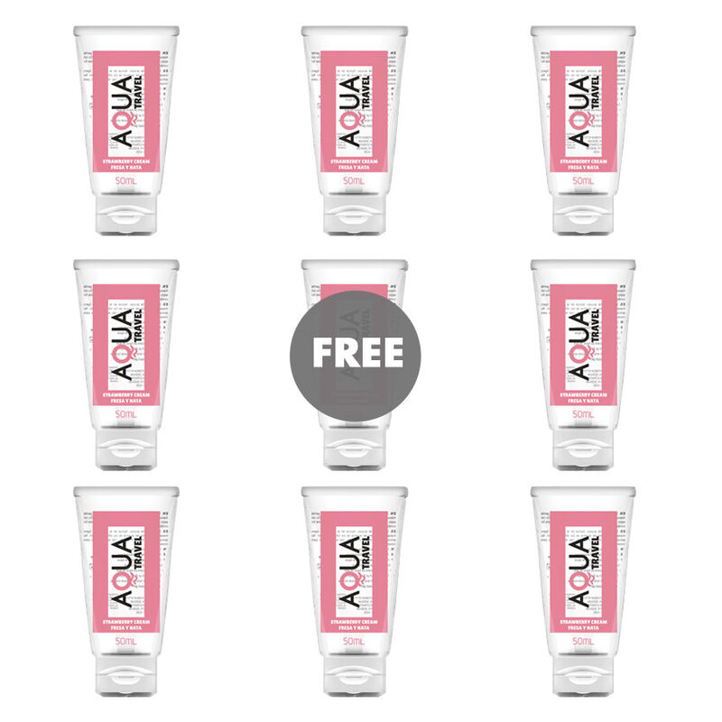 AQUA TRAVEL - STRAWBERRY CREAM FLAVOUR WATERBASED LUBRICANT - 50 ML 8+1 FREE