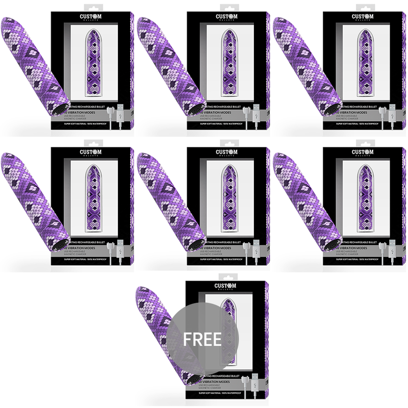 CUSTOM BULLETS - RECHARGEABLE SNAKE PURPLE MAGNETIC 10 INTENSITIES 6 + 1 FREE 2 CUSTOM BULLETS - RECHARGEABLE SNAKE PURPLE MAGNETIC 10 INTENSITIES 6 + 1 FREE - obrazek 2