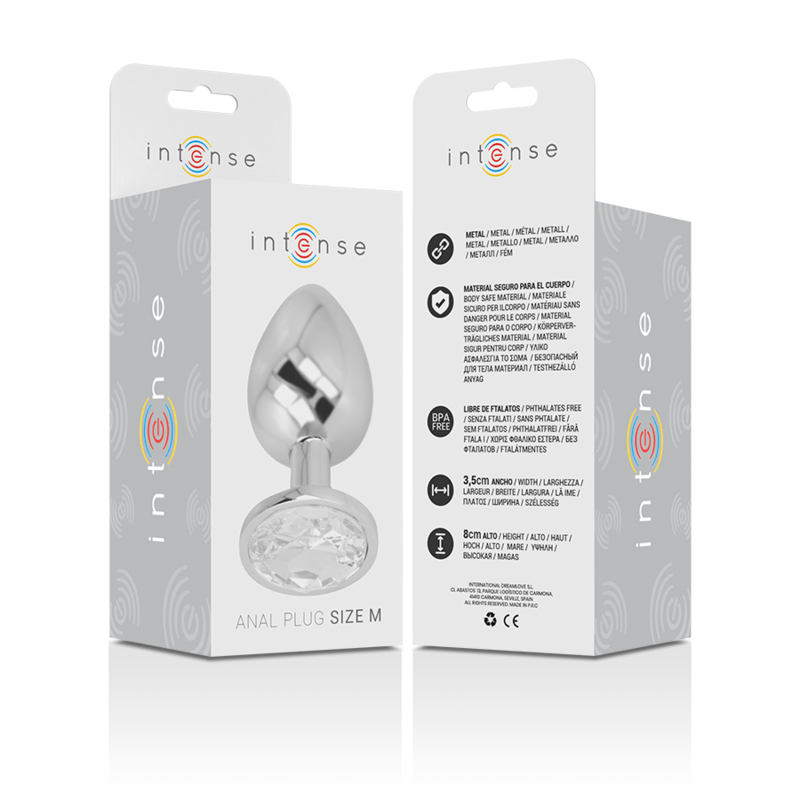 INTENSE - ALUMINUM METAL ANAL PLUG WITH SILVER CRYSTAL SIZE M 5 INTENSE - ALUMINUM METAL ANAL PLUG WITH SILVER CRYSTAL SIZE M - obrazek 5