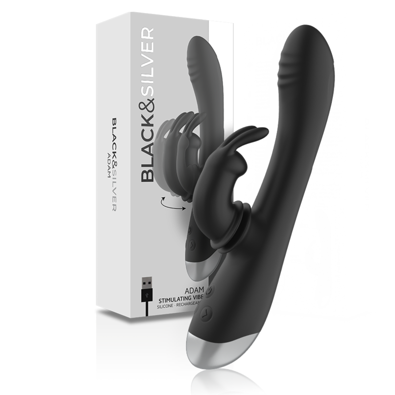 BLACKSILVER - DJ. ADAM RECHARGEABLE SILICONE RABBIT STIMULATOR BLACK