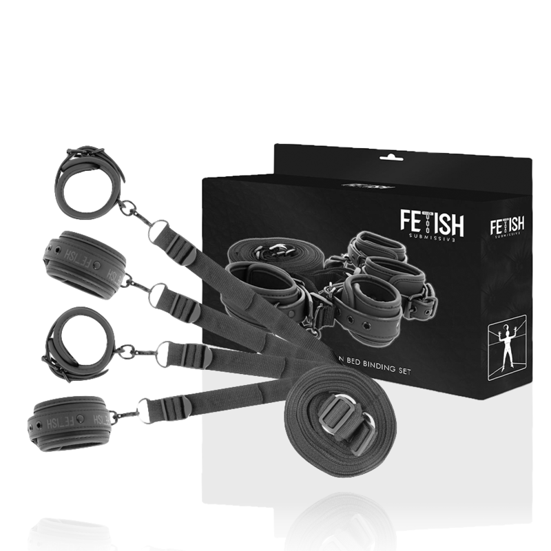 FETISH SUBMISSIVE - SET OF HANDCUFFS AND TIES WITH NOPRENE LINING 2 FETISH SUBMISSIVE - SET OF HANDCUFFS AND TIES WITH NOPRENE LINING - obrazek 2