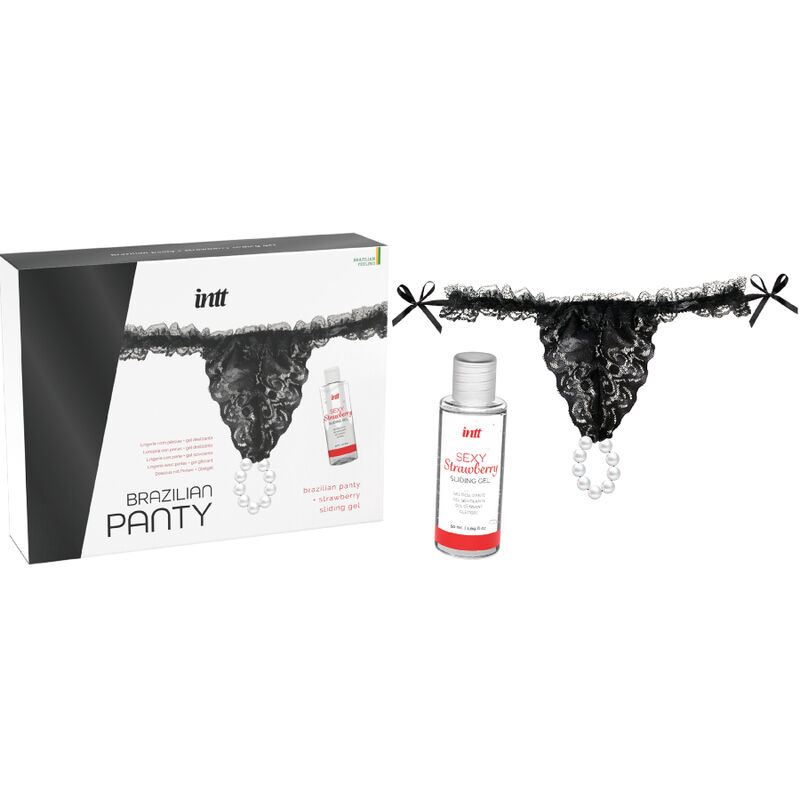 INTT RELEASES - BRAZILIAN BLACK PANTY WITH PEARLS AND LUBRICANT GEL 50 ML 3 INTT RELEASES - BRAZILIAN BLACK PANTY WITH PEARLS AND LUBRICANT GEL 50 ML - obrazek 3