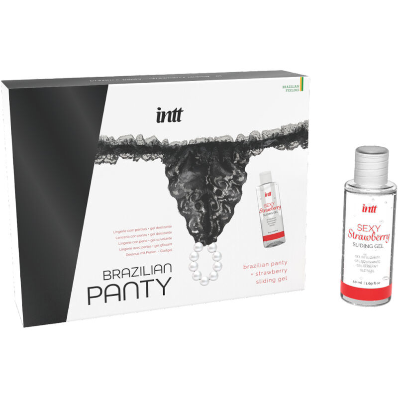 INTT RELEASES - BRAZILIAN BLACK PANTY WITH PEARLS AND LUBRICANT GEL 50 ML 2 INTT RELEASES - BRAZILIAN BLACK PANTY WITH PEARLS AND LUBRICANT GEL 50 ML - obrazek 2