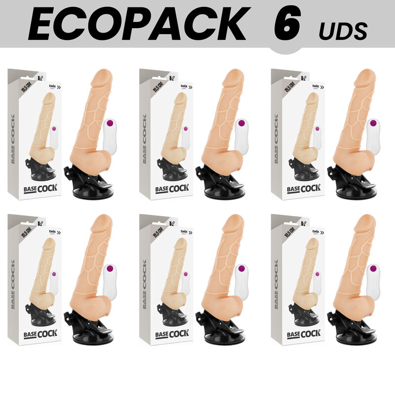 ECOPACK 6 UNITS - BASECOCK REALISTIC VIBRATOR REMOTE CONTROL NATURAL WITH TESTICLES 19.5 CM -O- 4 CM