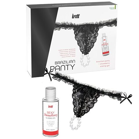 INTT RELEASES - BRAZILIAN BLACK PANTY WITH PEARLS AND LUBRICANT GEL 50 ML 4 INTT RELEASES - BRAZILIAN BLACK PANTY WITH PEARLS AND LUBRICANT GEL 50 ML - obrazek 4