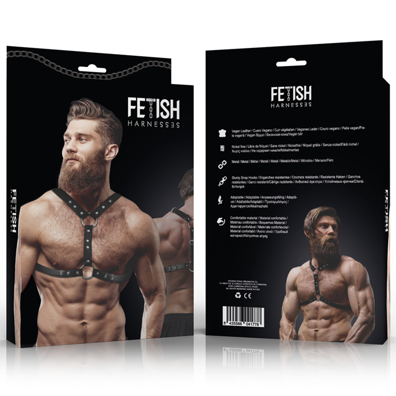 FETISH SUBMISSIVE ATTITUDE - ECO-LEATHER CHEST HARNESS WITH DOUBLE SUPPORT AND STUDS FOR MEN 2 FETISH SUBMISSIVE ATTITUDE - ECO-LEATHER CHEST HARNESS WITH DOUBLE SUPPORT AND STUDS FOR MEN - obrazek 2