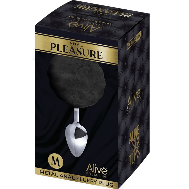ALIVE - ANAL PLEASURE PLUG SMOOTH METAL FLUFFY BLACK SIZE M 2 ALIVE - ANAL PLEASURE PLUG SMOOTH METAL FLUFFY BLACK SIZE M - obrazek 2