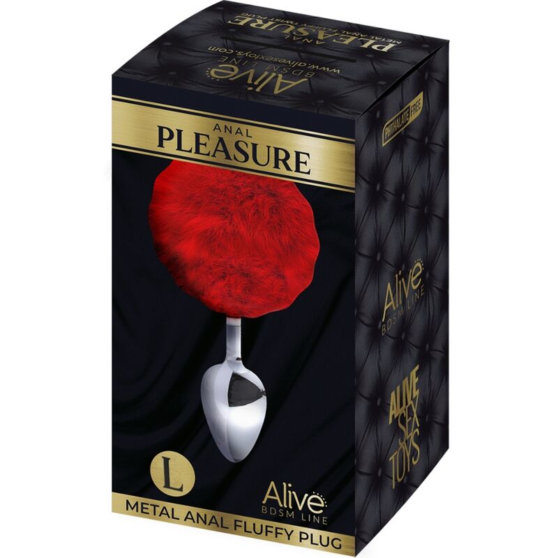 ALIVE - ANAL PLEASURE PLUG SMOOTH METAL FLUFFY RED SIZE L 2 ALIVE - ANAL PLEASURE PLUG SMOOTH METAL FLUFFY RED SIZE L - obrazek 2