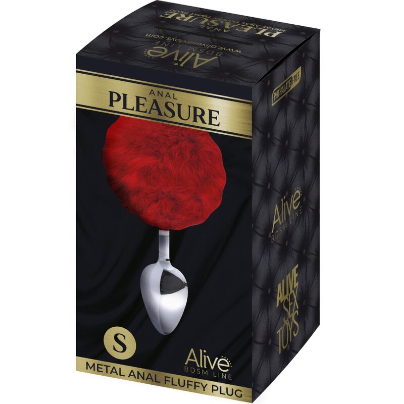 ALIVE - ANAL PLEASURE PLUG SMOOTH METAL FLUFFY RED SIZE S 2 ALIVE - ANAL PLEASURE PLUG SMOOTH METAL FLUFFY RED SIZE S - obrazek 2