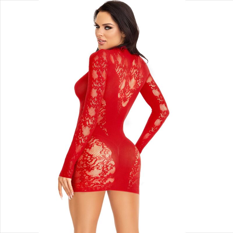 LEG AVENUE - MINI DRESS WITH LACE LONG SLEEVE RED 3 LEG AVENUE - MINI DRESS WITH LACE LONG SLEEVE RED - obrazek 3
