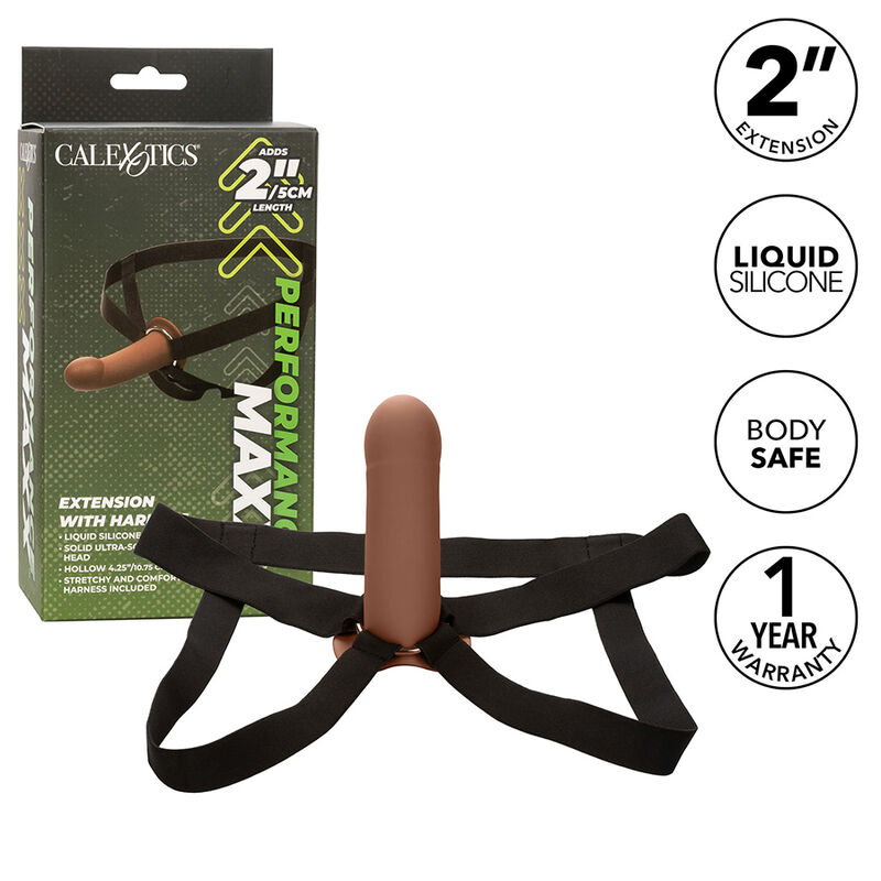 CALEXOTICS - PERFORMANCE MAXX EXTENSION WITH HARNESS BROWN SKIN 2 CALEXOTICS - PERFORMANCE MAXX EXTENSION WITH HARNESS BROWN SKIN - obrazek 2