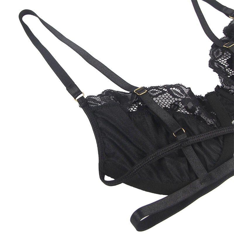 SUBBLIME - SET OF 3 PIECES BRA + THONG + LACE GARTER BLACK S/M 5 SUBBLIME - SET OF 3 PIECES BRA + THONG + LACE GARTER BLACK S/M - obrazek 5