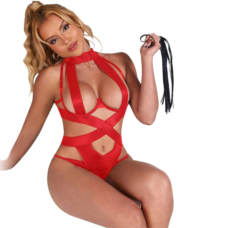 SUBBLIME - SEXY HALTER BODY WITH HARNESS RED S/M 4 SUBBLIME - SEXY HALTER BODY WITH HARNESS RED S/M - obrazek 4