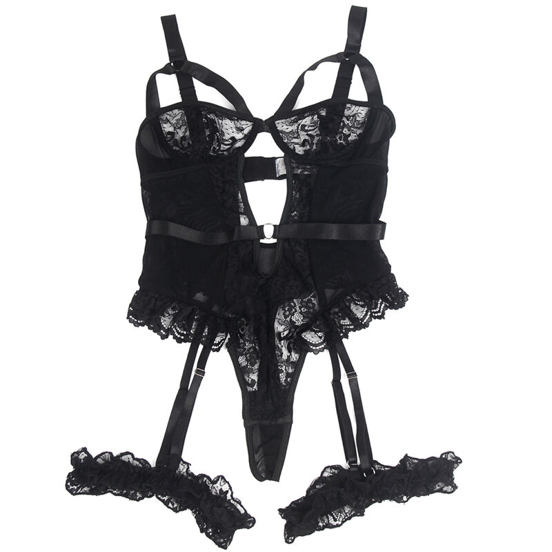 SUBBLIME - TEDDY WITH GARTER WITH LACE DETAIL AND STRIPS BLACK S/M 4 SUBBLIME - TEDDY WITH GARTER WITH LACE DETAIL AND STRIPS BLACK S/M - obrazek 4