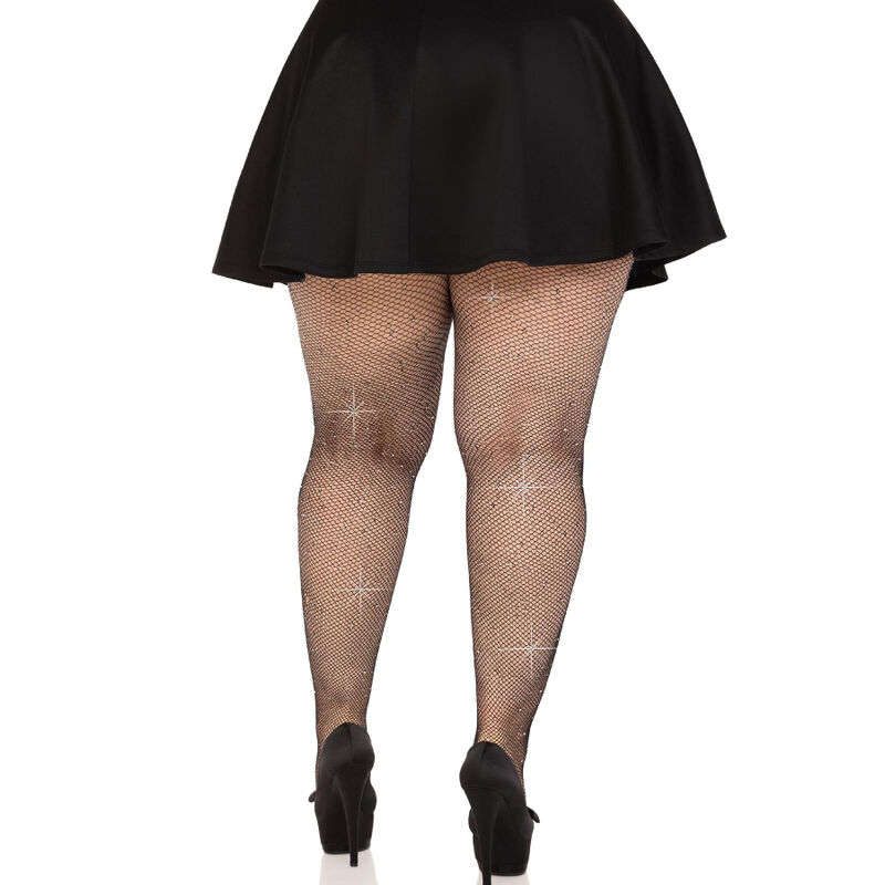 LEG AVENUE - CRYSTALIZED MESH STOCKINGS BLACK PLUS SIZE 2 LEG AVENUE - CRYSTALIZED MESH STOCKINGS BLACK PLUS SIZE - obrazek 2