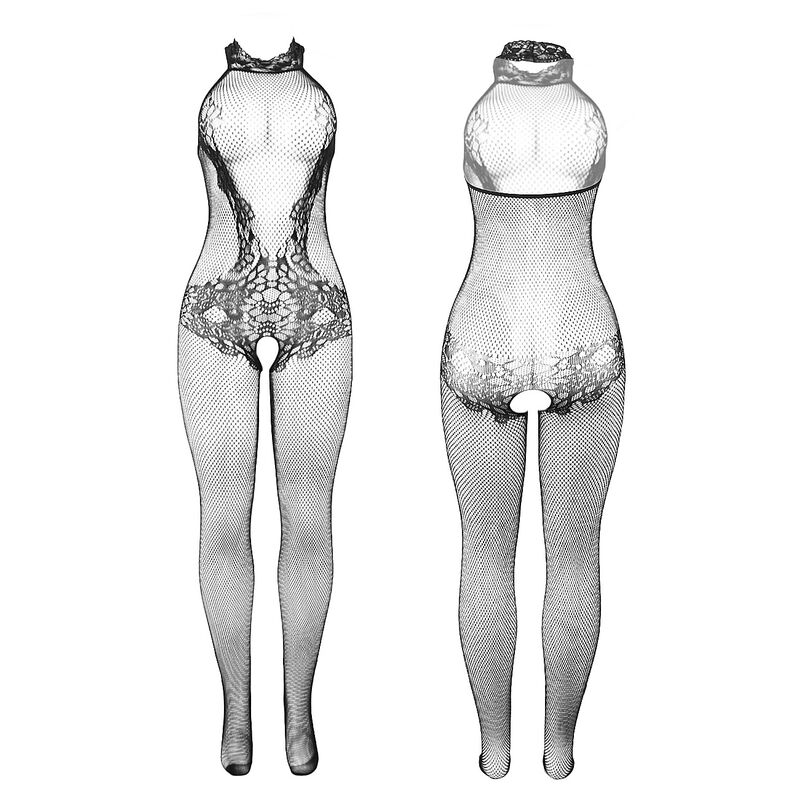 SUBBLIME - 951801 FISHNET AND LACE CROTCHLESS BODYSTOCKING WITH HIGH NECK BLACK ONE SIZE 4 SUBBLIME - 951801 FISHNET AND LACE CROTCHLESS BODYSTOCKING WITH HIGH NECK BLACK ONE SIZE - obrazek 4