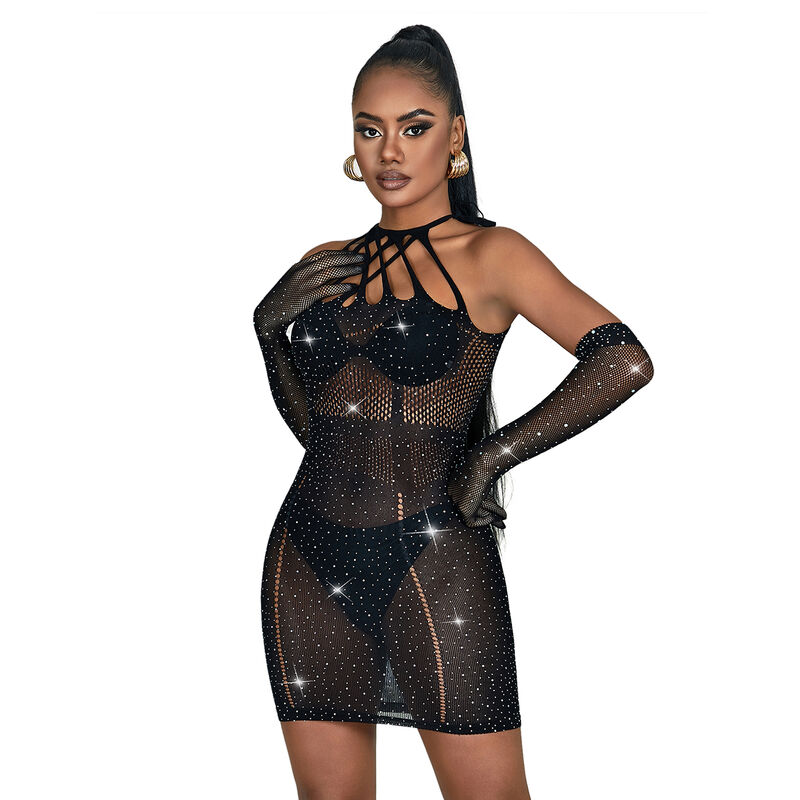 SUBBLIME - 952235 FISHNET DRESS WITH RHINESTONES BLACK ONE SIZE 4 SUBBLIME - 952235 FISHNET DRESS WITH RHINESTONES BLACK ONE SIZE - obrazek 4