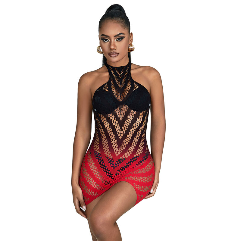 SUBBLIME - 952242 RED AND BLACK DEGRADED ELASTIC FISHNET DRESS ONE SIZE 5 SUBBLIME - 952242 RED AND BLACK DEGRADED ELASTIC FISHNET DRESS ONE SIZE - obrazek 5