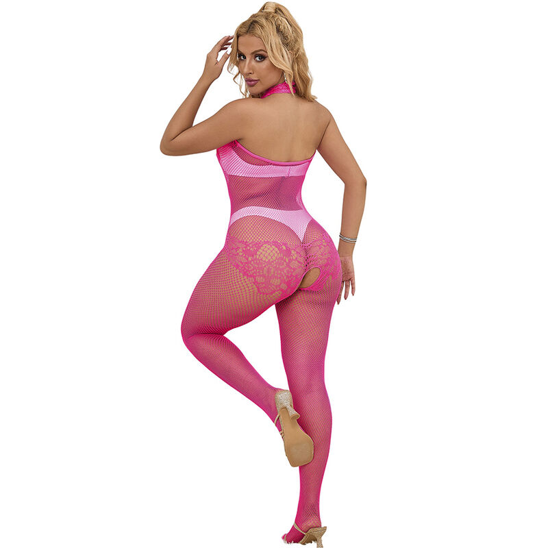 SUBBLIME - 952389 FISHNET AND LACE CROTCHLESS BODYSTOCKING WITH HIGH NECK PINK ONE SIZE 2 SUBBLIME - 952389 FISHNET AND LACE CROTCHLESS BODYSTOCKING WITH HIGH NECK PINK ONE SIZE - obrazek 2