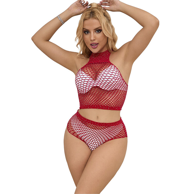 SUBBLIME - 952402 FISHNET SET WITH PINK DIAMONDS ONE SIZE 4 SUBBLIME - 952402 FISHNET SET WITH PINK DIAMONDS ONE SIZE - obrazek 4