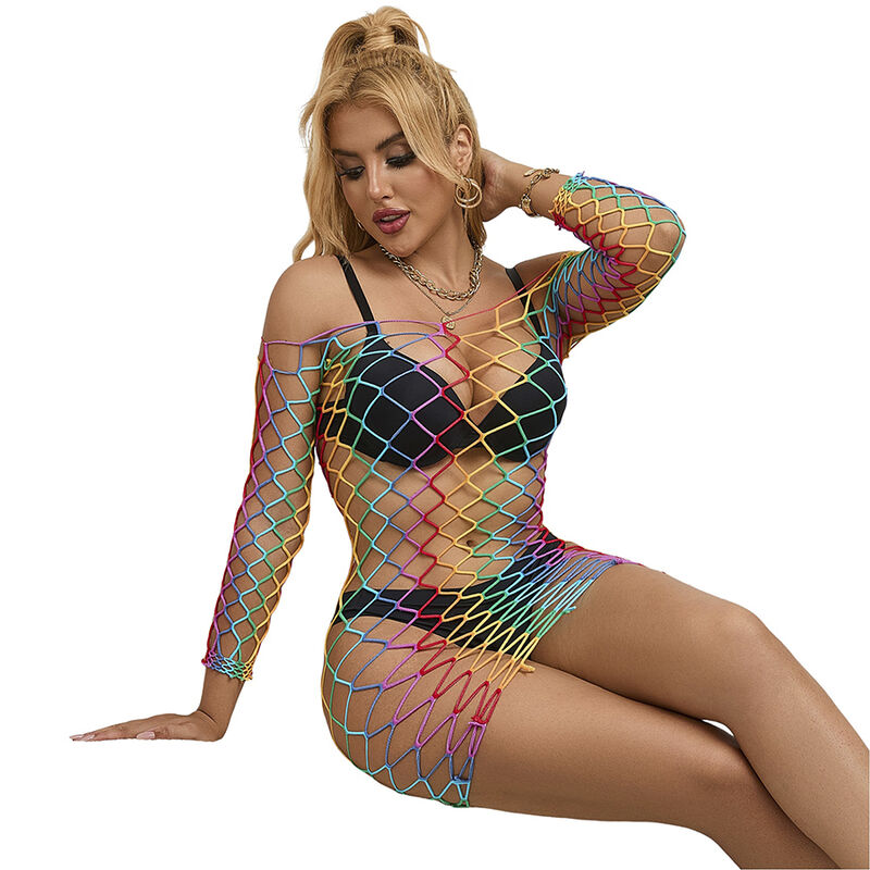 SUBBLIME - 952426 RAINBOW LONG SLEEVE FISHNET DRESS ONE SIZE 2 SUBBLIME - 952426 RAINBOW LONG SLEEVE FISHNET DRESS ONE SIZE - obrazek 2