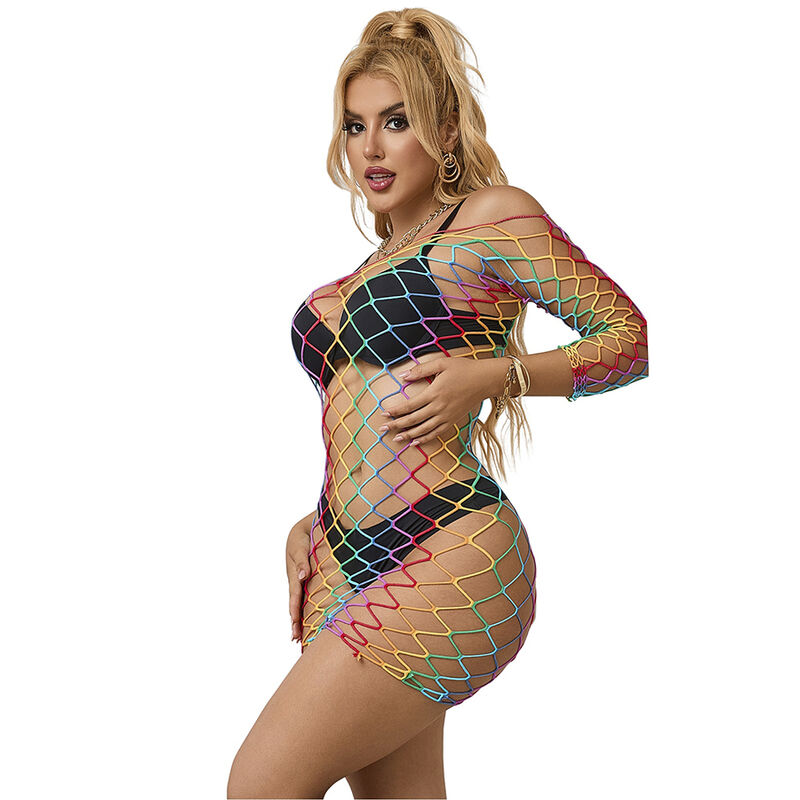 SUBBLIME - 952426 RAINBOW LONG SLEEVE FISHNET DRESS ONE SIZE 5 SUBBLIME - 952426 RAINBOW LONG SLEEVE FISHNET DRESS ONE SIZE - obrazek 5