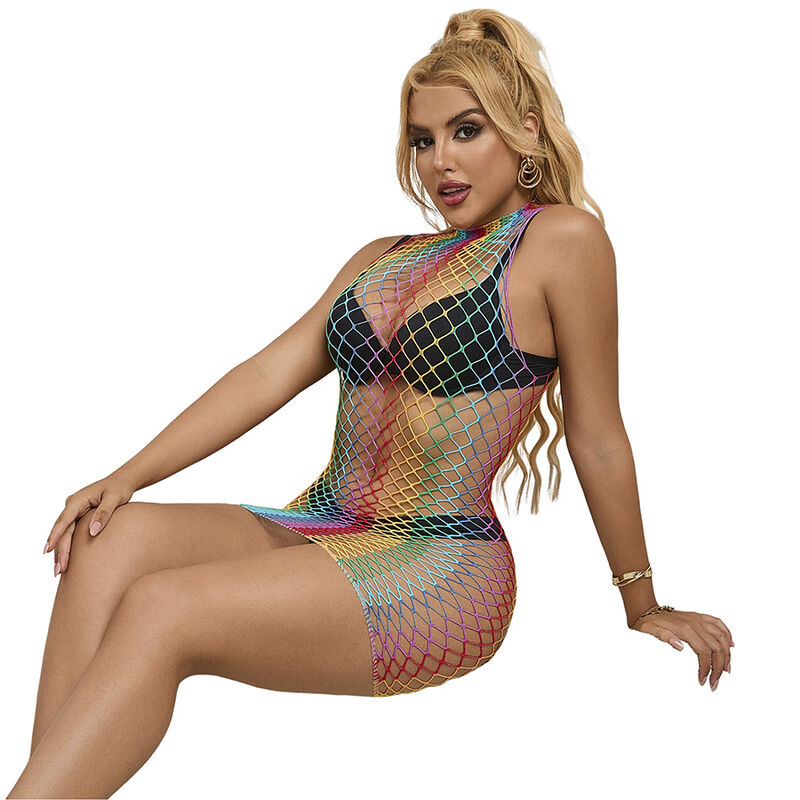 SUBBLIME - 952433 RAINBOW HIGH NECK SLEEVELESS FISHNET DRESS ONE SIZE 3 SUBBLIME - 952433 RAINBOW HIGH NECK SLEEVELESS FISHNET DRESS ONE SIZE - obrazek 3