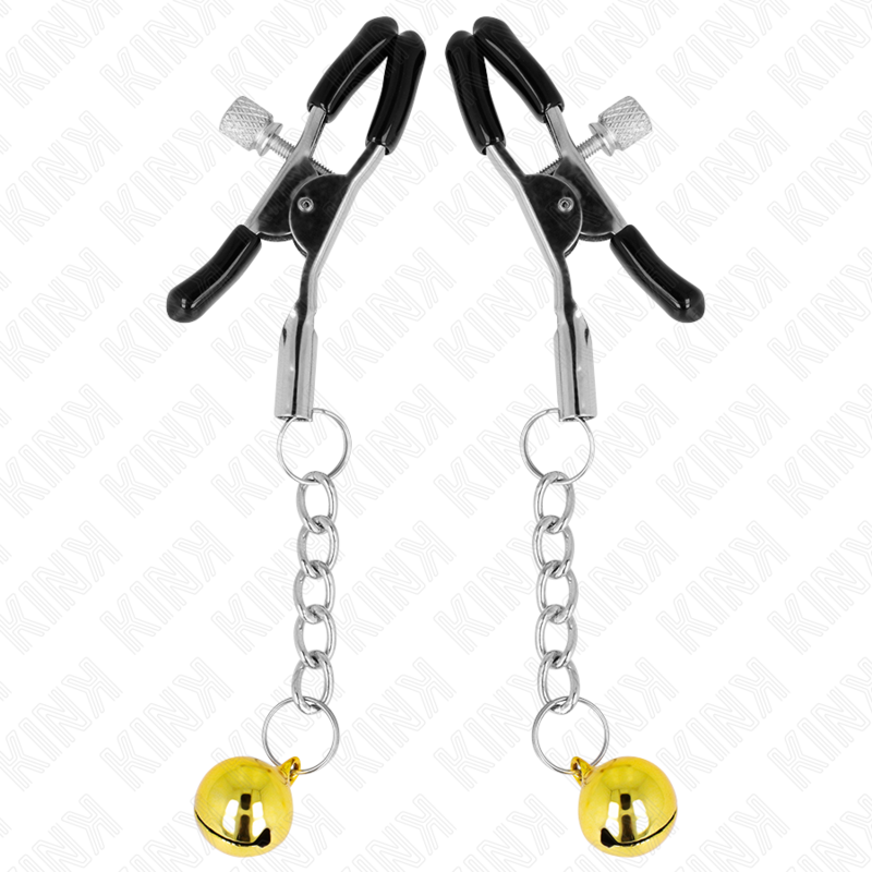 KINK - GOLD JINGLE BELL PENDANT NIPPLE CLAMPS 6 CM 2 KINK - GOLD JINGLE BELL PENDANT NIPPLE CLAMPS 6 CM - obrazek 2