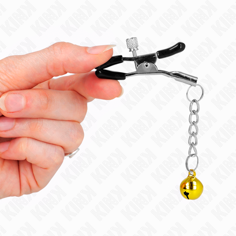 KINK - GOLD JINGLE BELL PENDANT NIPPLE CLAMPS 6 CM 4 KINK - GOLD JINGLE BELL PENDANT NIPPLE CLAMPS 6 CM - obrazek 4