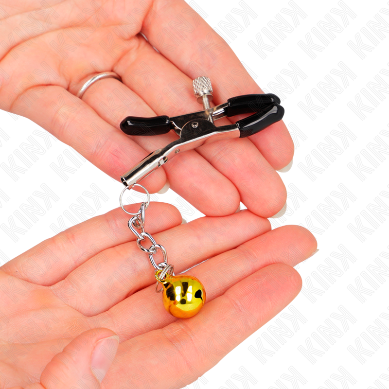 KINK - GOLD JINGLE BELL PENDANT NIPPLE CLAMPS 6 CM 3 KINK - GOLD JINGLE BELL PENDANT NIPPLE CLAMPS 6 CM - obrazek 3